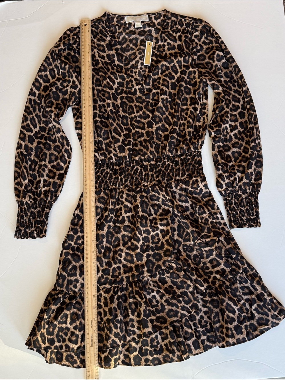 Michael Kors Petite XS Leopard Print Ruffle Dress Long Sleeve NWT - Picture 9 of 13